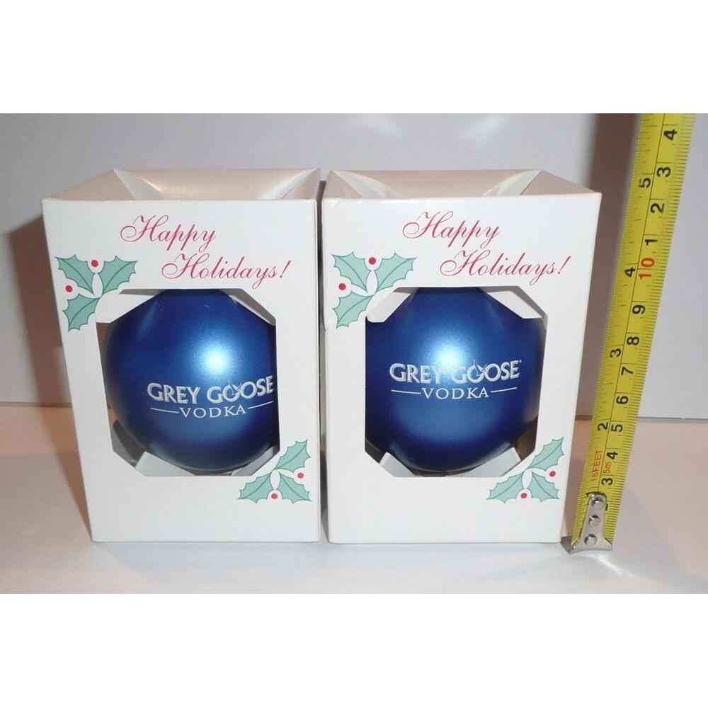 2 Grey Goose Vodka Holiday Ornaments Blue Bulbs Plastic Christmas Tree Lot - Picture 2 of 5